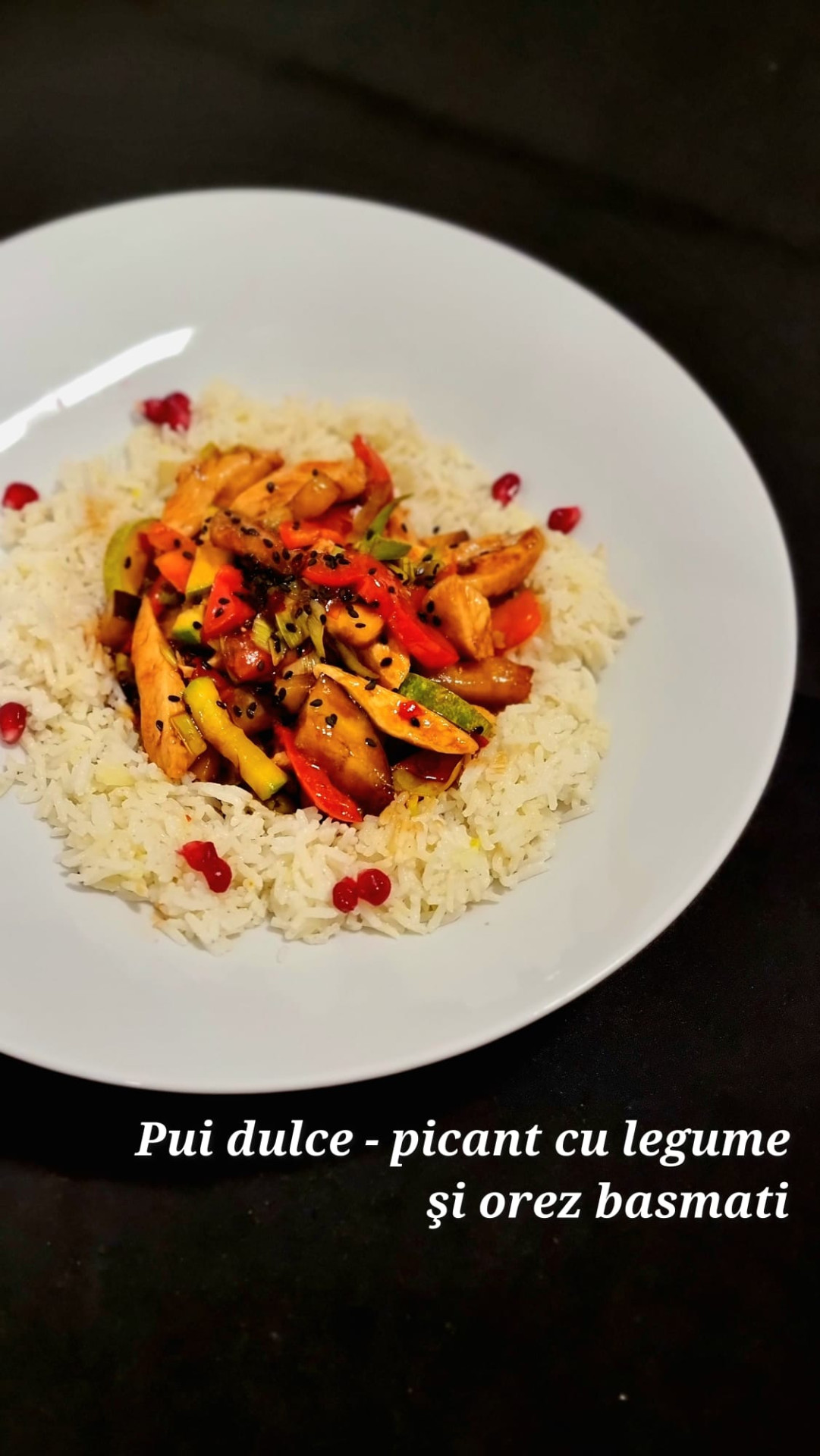 Pui dulce-picant cu legume si orez  basmati